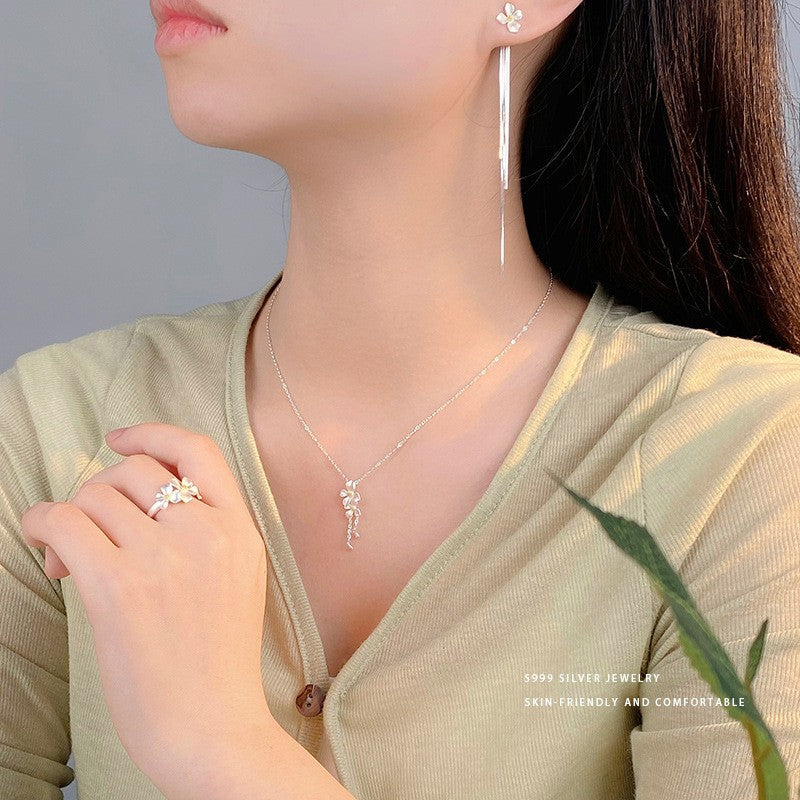 S999 Sterling Silver New Chinese Style Elegant Gardenia Series Set