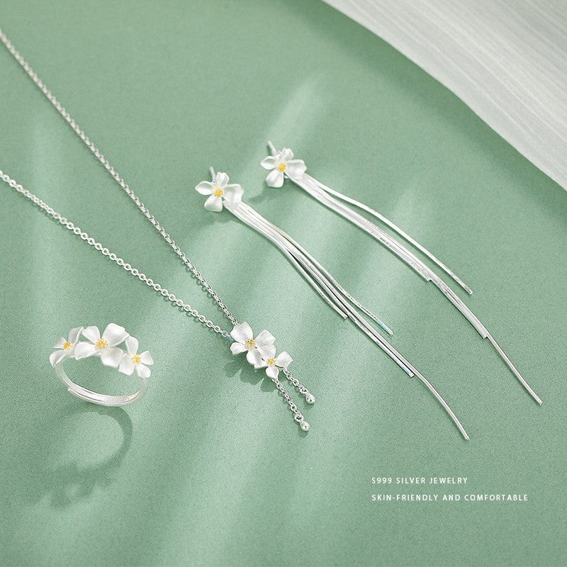 S999 Sterling Silver New Chinese Style Elegant Gardenia Series Set