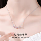 現貨 幸運四葉草銀飾s999純銀項鍊女生韓國長項鏈吊墜鎖骨鏈閨蜜生日禮物 情人節禮物送女友