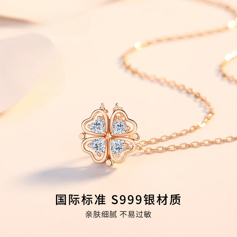 現貨 幸運四葉草銀飾s999純銀項鍊女生韓國長項鏈吊墜鎖骨鏈閨蜜生日禮物 情人節禮物送女友